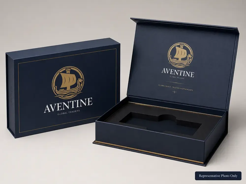 Premium navy rigid branded retail box