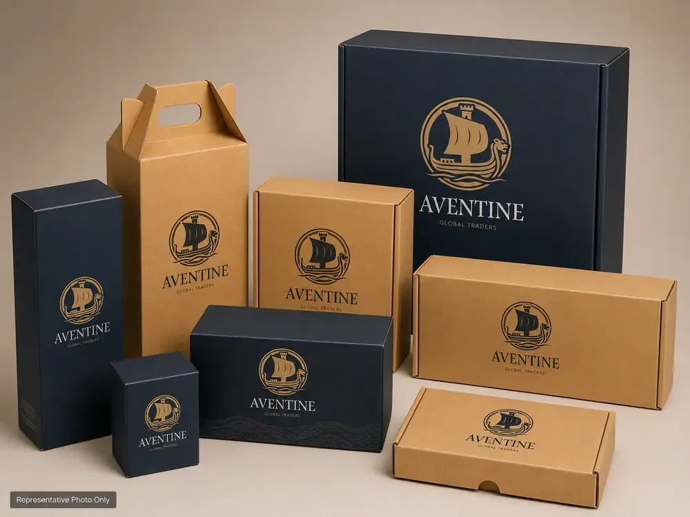 A range of Aventine kraft and navy cardboard boxes